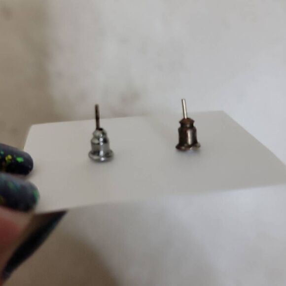 Pendant Silver Stud Earrings With Stone - Picture 4 of 7